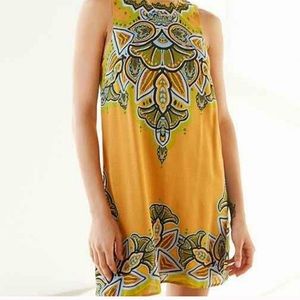 Ecote open back dress golden yellow paisley